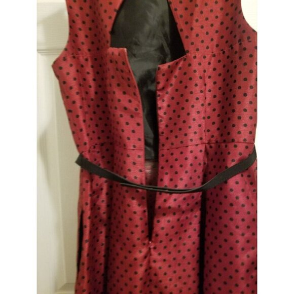 Danny And Nicole Dress Sz 8 Red With Black Polka Dots with black belt Pockets - Picture 8 of 12